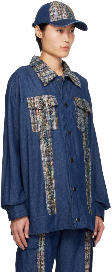 Kasket Anna Sui Anna Sui Denim Jacket with Tweed Panels Blå | M1024B33, 1
