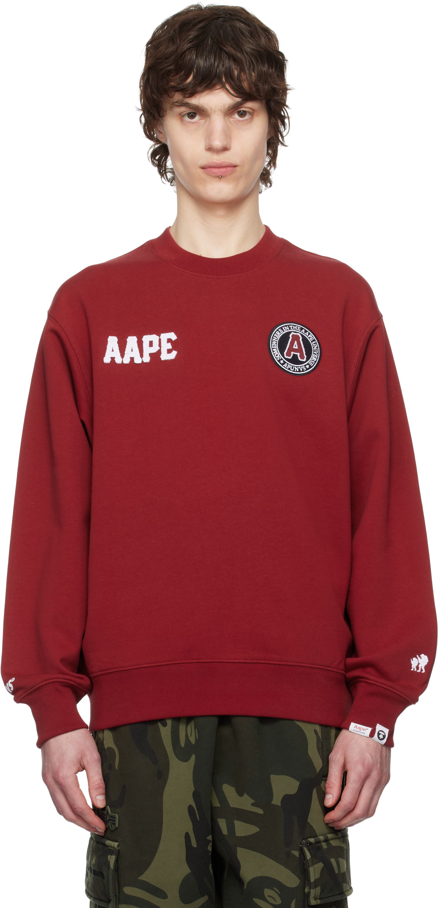Sweater AAPE by A Bathing Ape AAPE by A Bathing Ape Logo Patch Crewneck Sweatshirt Rød | AAPSWMC337XXNBDX, 0