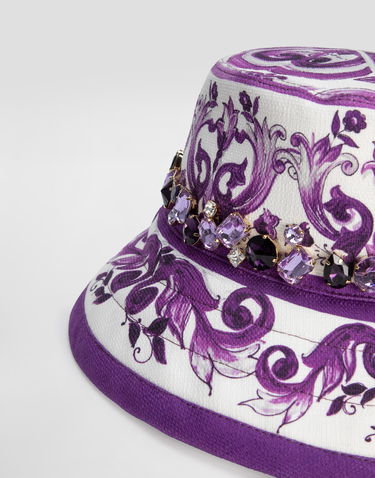 Hat Dolce & Gabbana Dolce & Gabbana Majolica-Print Bucket Hat with Jewels Lilla | FH671ZFPFSUIP3TN, 2