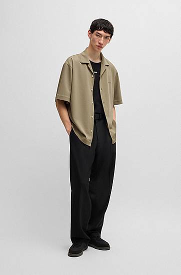 Skjorte BOSS Oversized-Fit Jersey Shirt Grøn | 50539345, 1