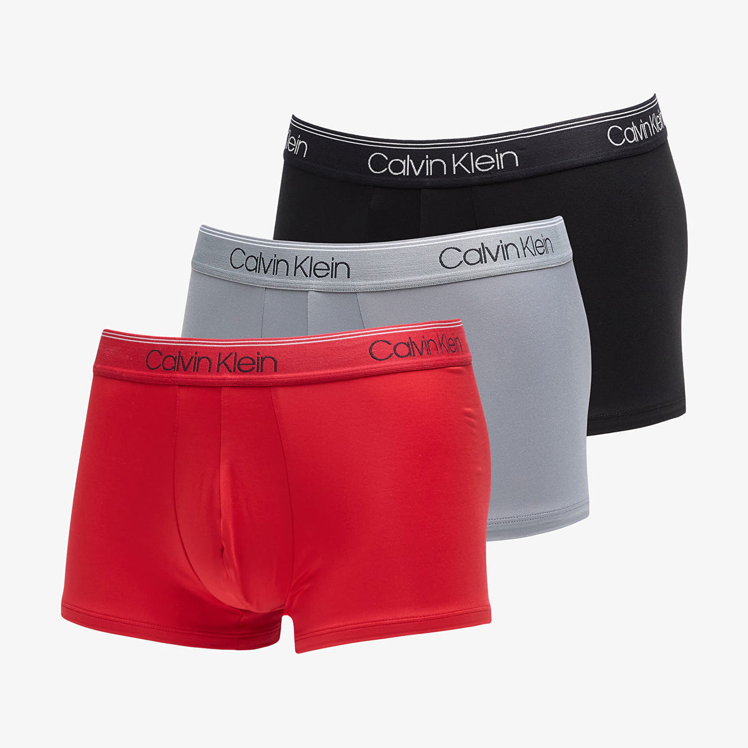 Boksere CALVIN KLEIN Microfiber Stretch Wicking Technology Low Rise Trunk 3-Pack Black/ Convoy/ Red Gala Flerfarvet | NB2569A 8Z8, 0
