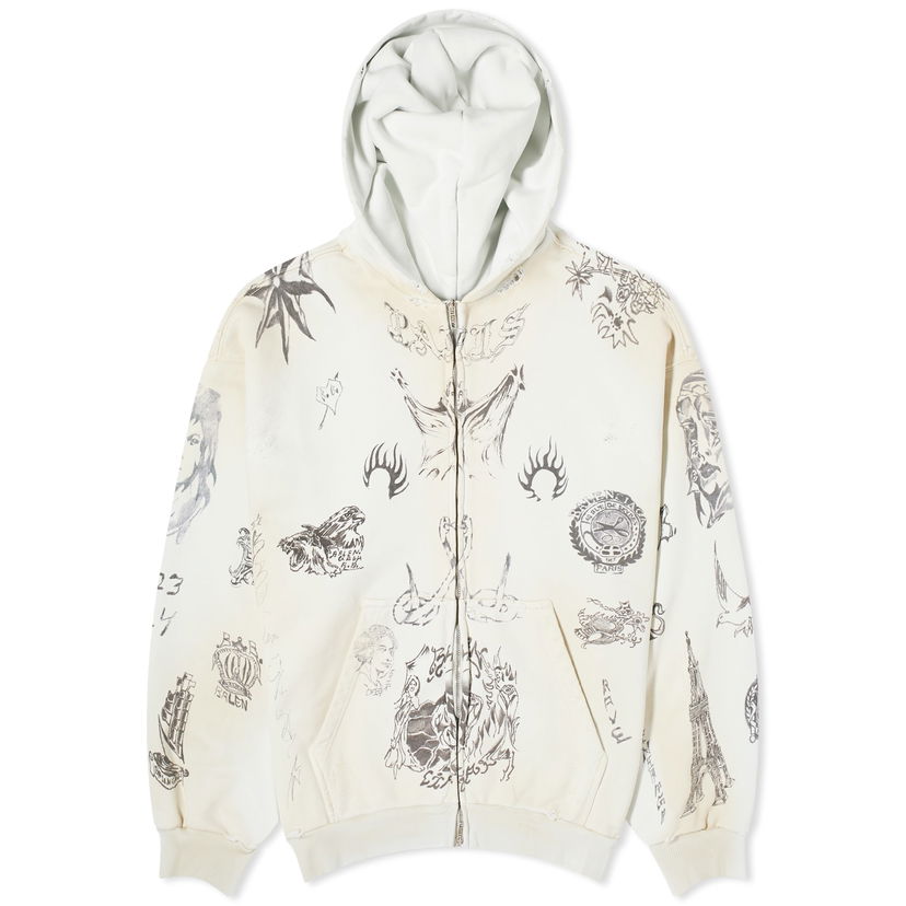 Sweatshirt Balenciaga Tattoo Zip Up Hoody Hvid | 770939-TQVK1-3307