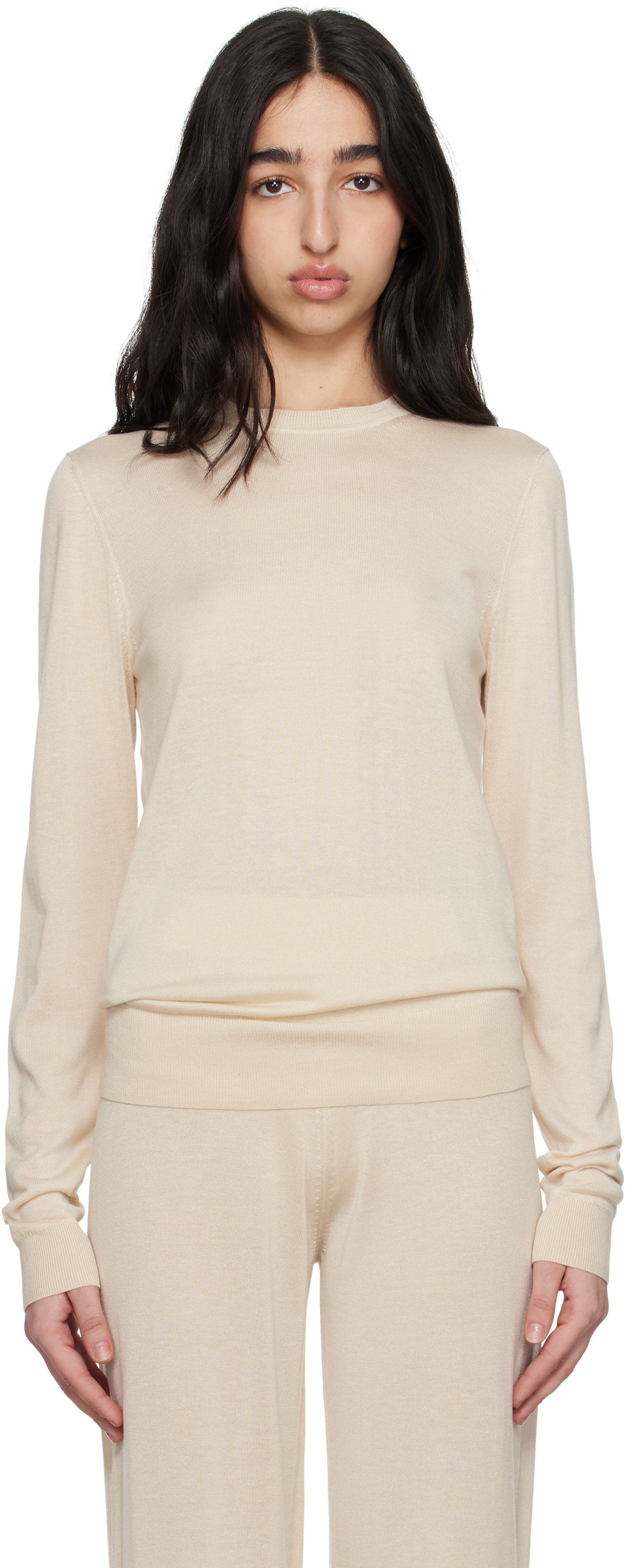 Sweater TOTEME TOTEME Fine Knit Crewneck Sweater Beige | 252-WRT0463-YA0151, 0