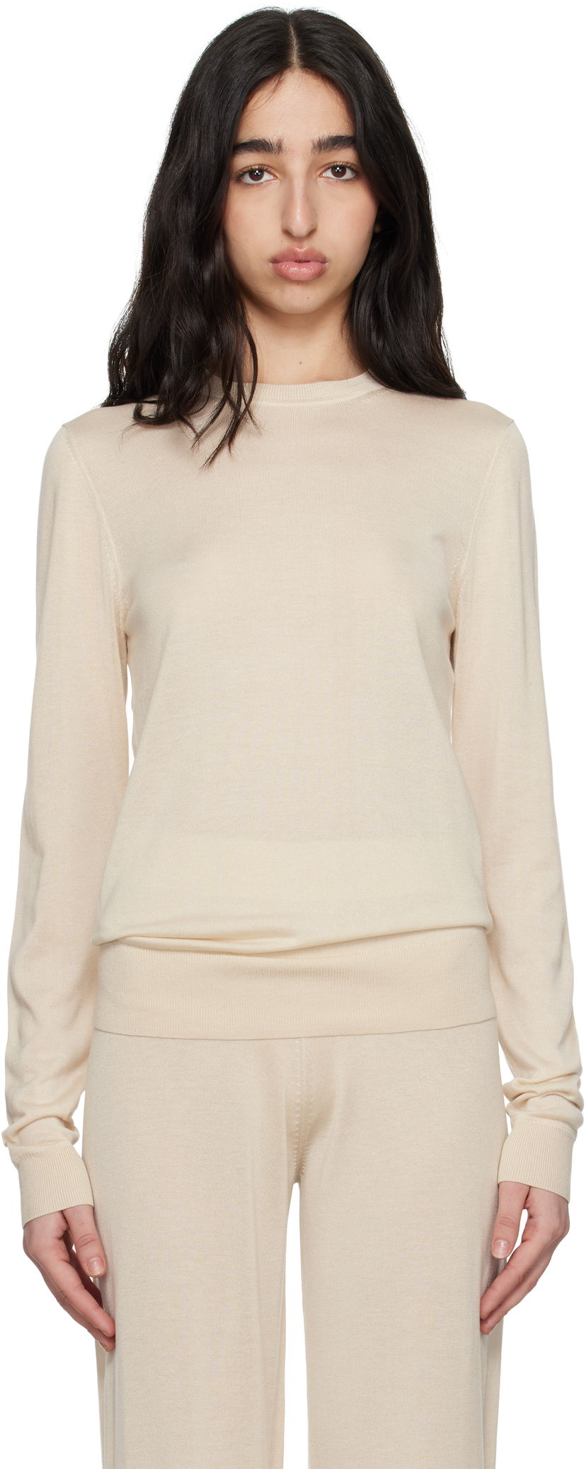Sweater TOTEME TOTEME Fine Knit Crewneck Sweater Beige | 252-WRT0463-YA0151