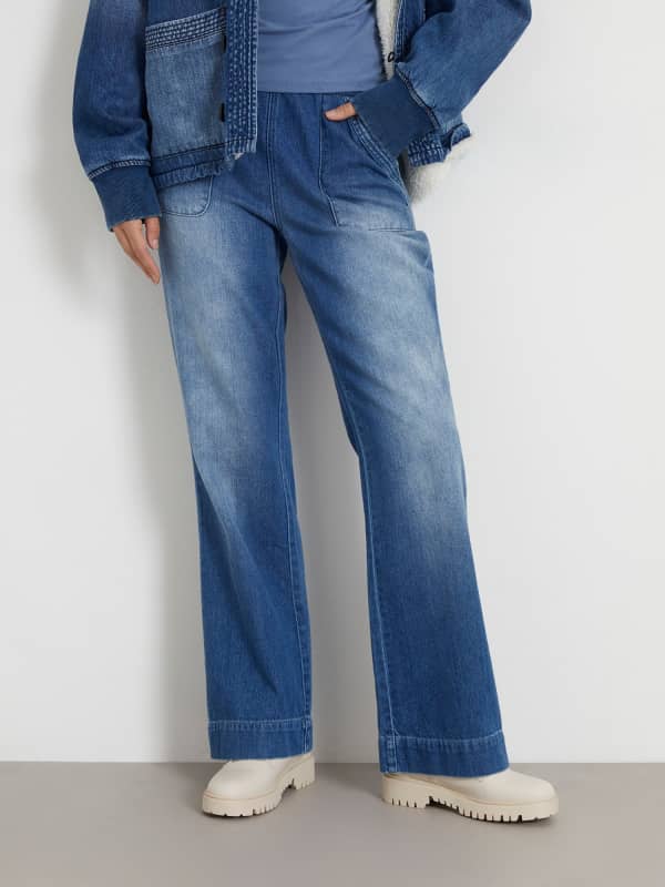 Jeans GUESS High Rise Wide Leg Denim Pant Mørkeblå | W3BA1BD58L0, 0