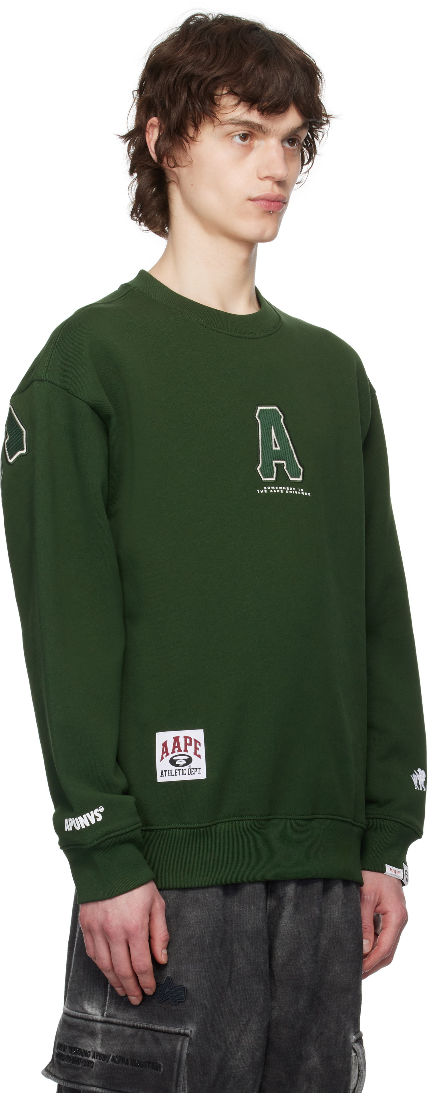 Sweatshirt AAPE by A Bathing Ape AAPE by A Bathing Ape Injection Crewneck Sweatshirt Grøn | AAPSWMC336XXNGRD, 1