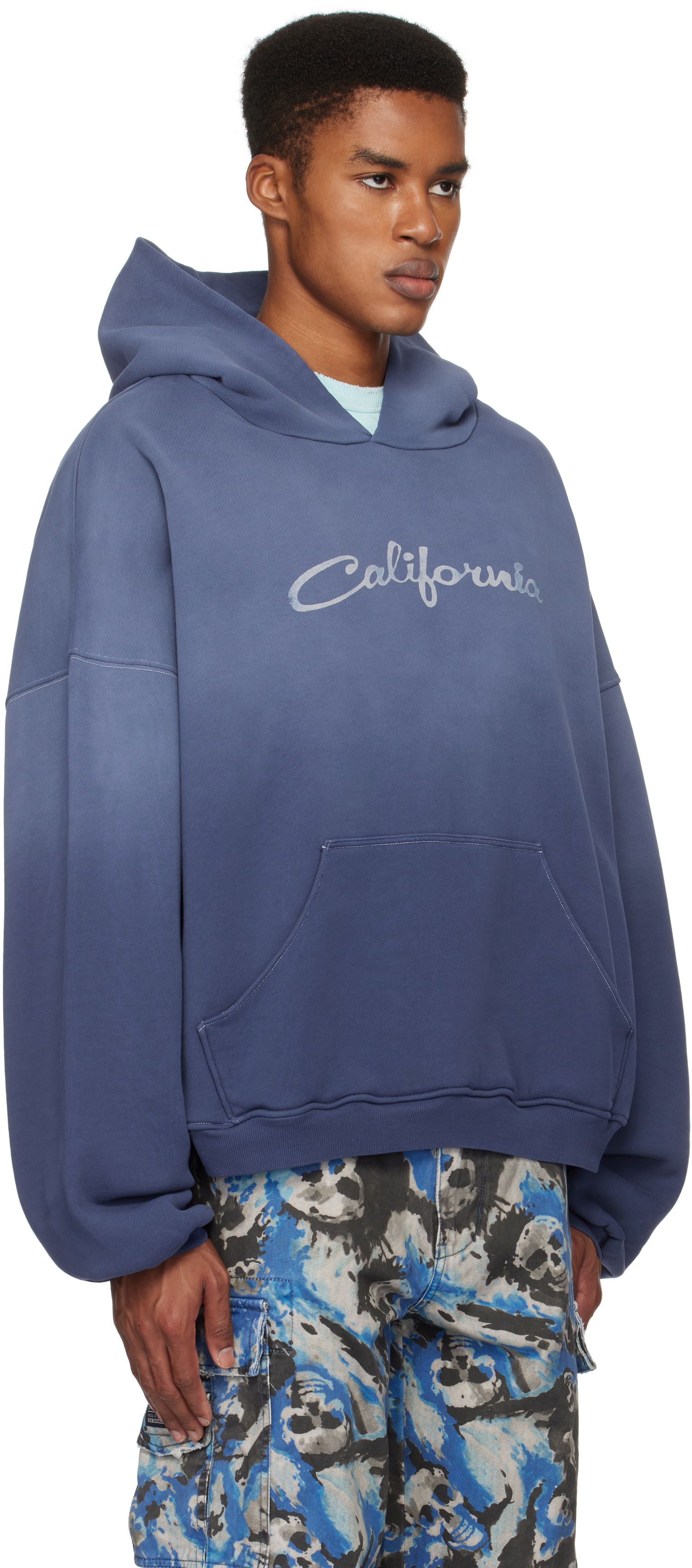 Sweatshirt ERL 'California' Print Fleece Hoodie Blå | ERL09T022, 1