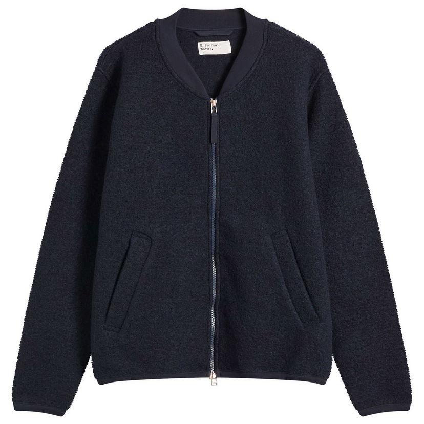 Bomberjakke Universal Works Universal Works Wool Fleece Zip Bomber Jacket, Size Small Mørkeblå | 00018-NVY