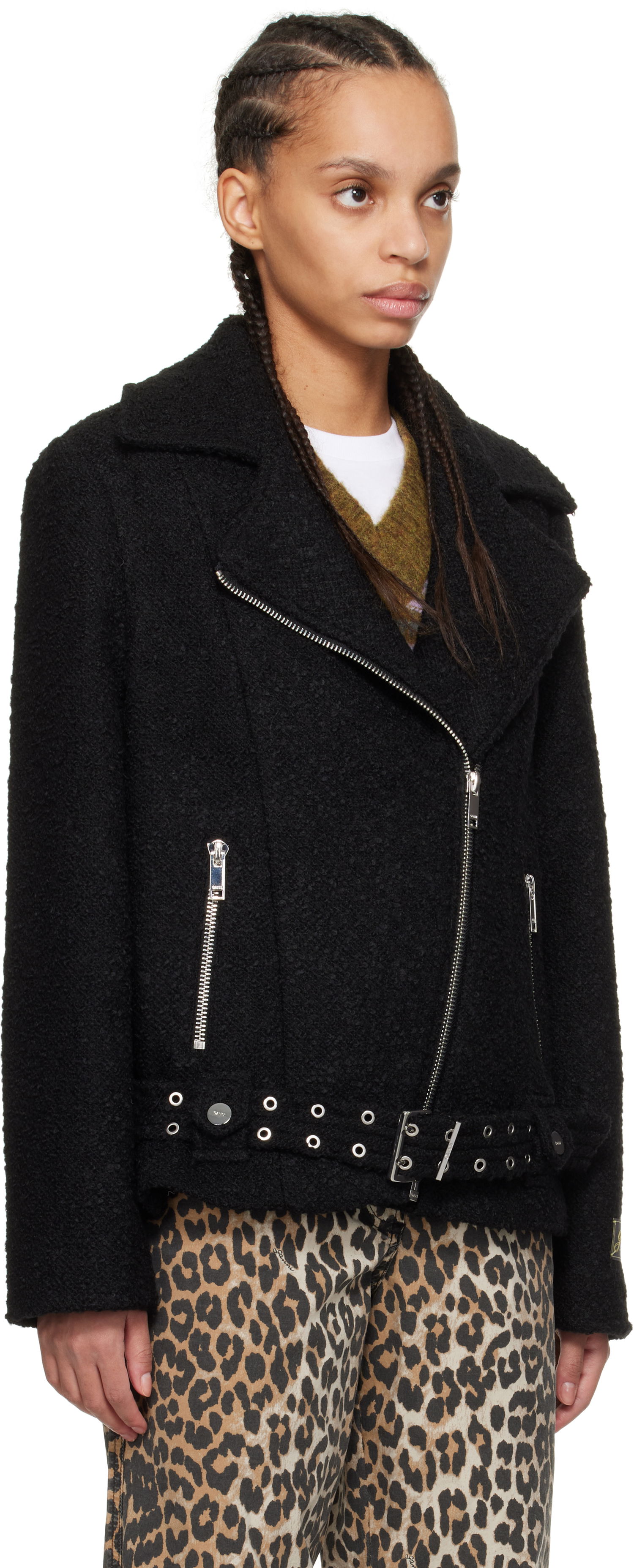 Jakke GANNI GANNI Textured Boucle Wool Jacket Sort | W0026, 1