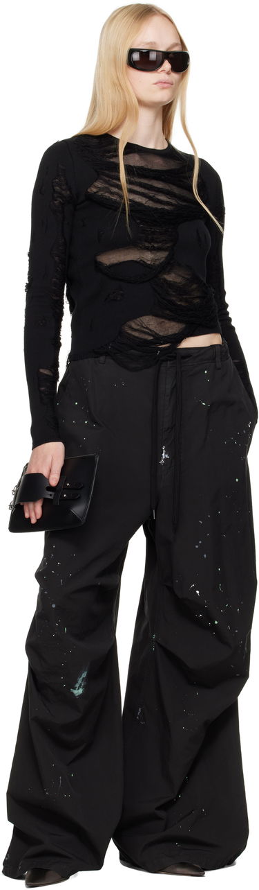 Cargo bukser Maison Margiela MM6 Maison Margiela Light Cotton Poplin Wide Leg Trousers with Paint Splatter Sort | S62KB0240 M35458, 3