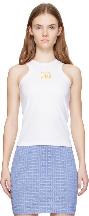 Tanktop Balmain Balmain Retro 'PB' Tank Top Hvid | DF1EB045BC49, 0