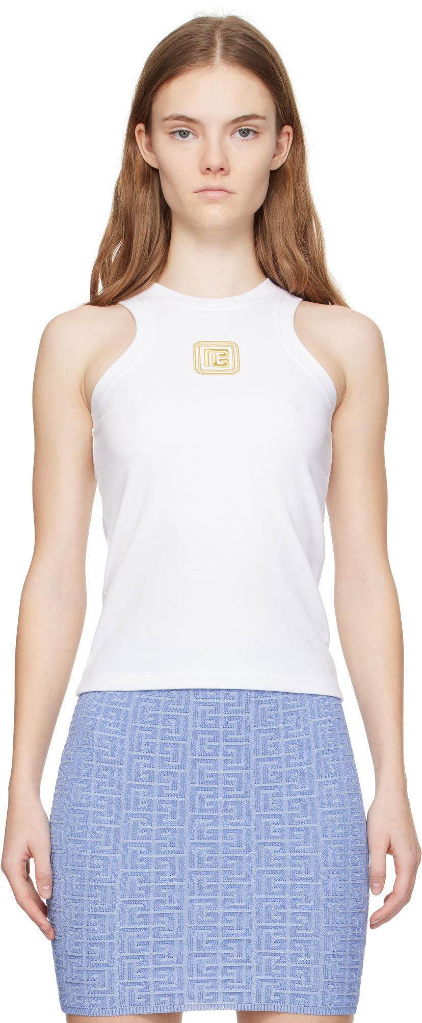 Tanktop Balmain Balmain Retro 'PB' Tank Top Hvid | DF1EB045BC49
