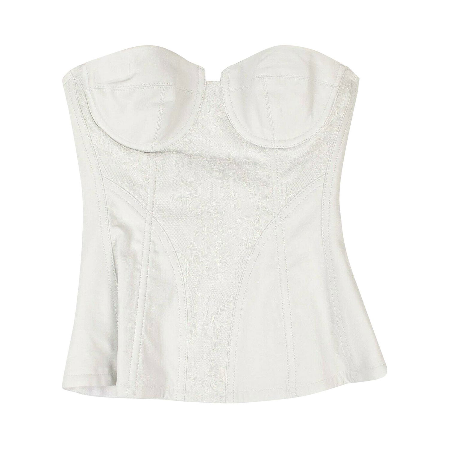 Krop AMIRI Leather And Lace Corset Top Hvid | WTCOR LTHWHT WHIT, 1