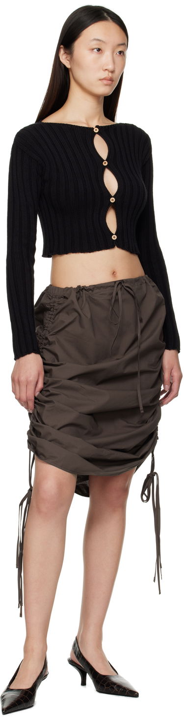 Sweater Baserange Ribbed Cropped Long-Sleeve Cardigan with Keyhole Button Closure Macau Sort | PUMAC-OC-AU25, 3