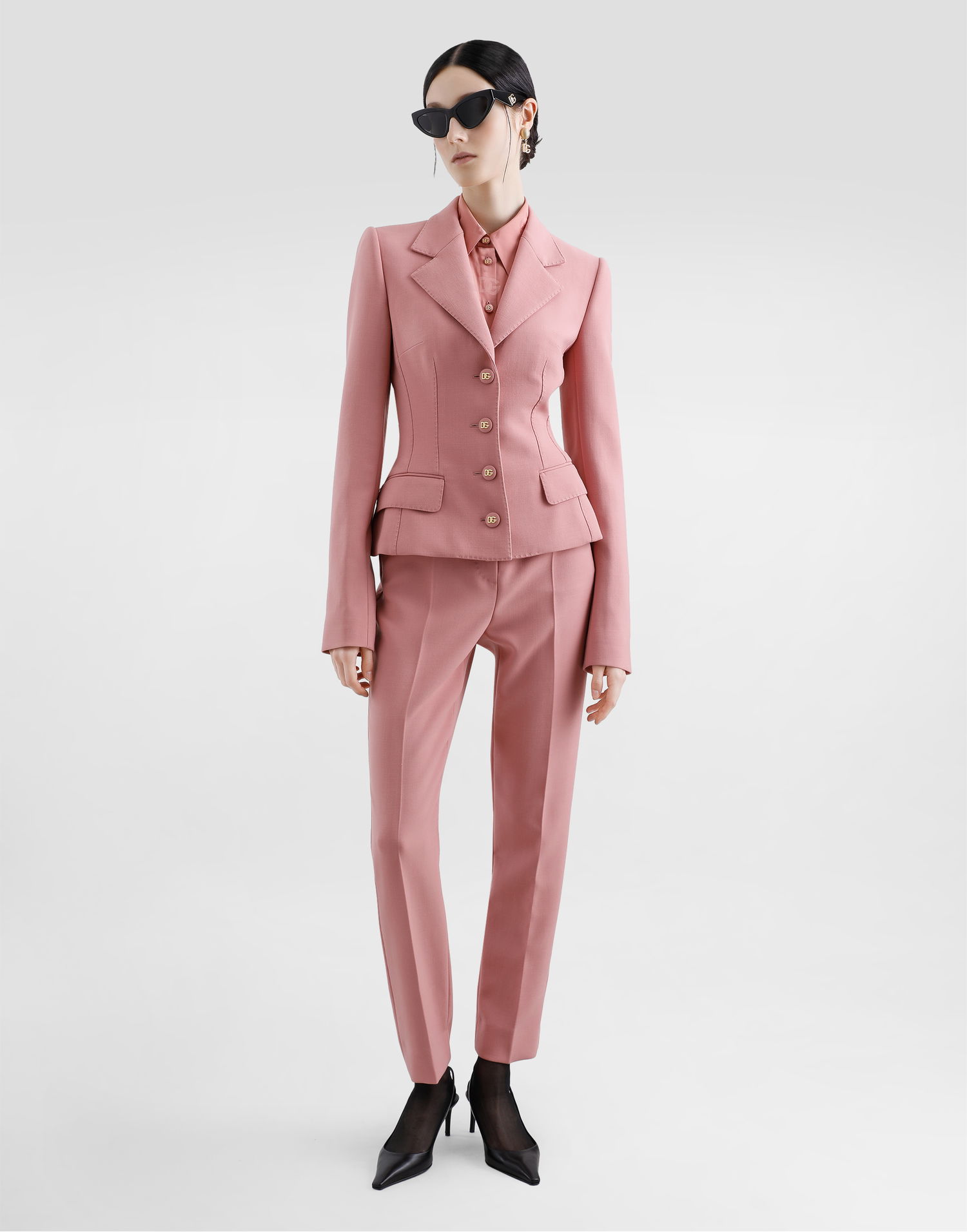 Jakke Dolce & Gabbana Dolce & Gabbana Single-Breasted Wool Crepe Dolce Jacket Lyserød | F27DSTFU2L8F0473, 1