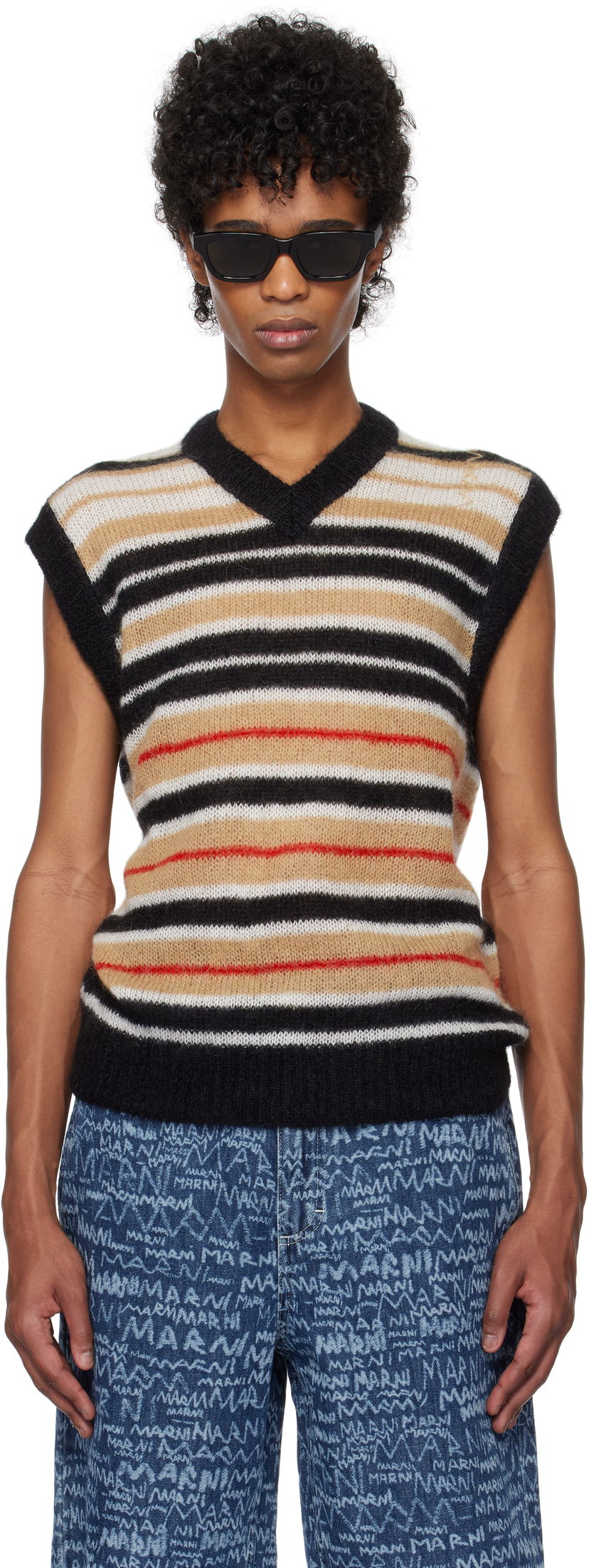 Sweater Marni Marni Striped Fuzzy Vest Flerfarvet | CVMG0136Q0 UFU178