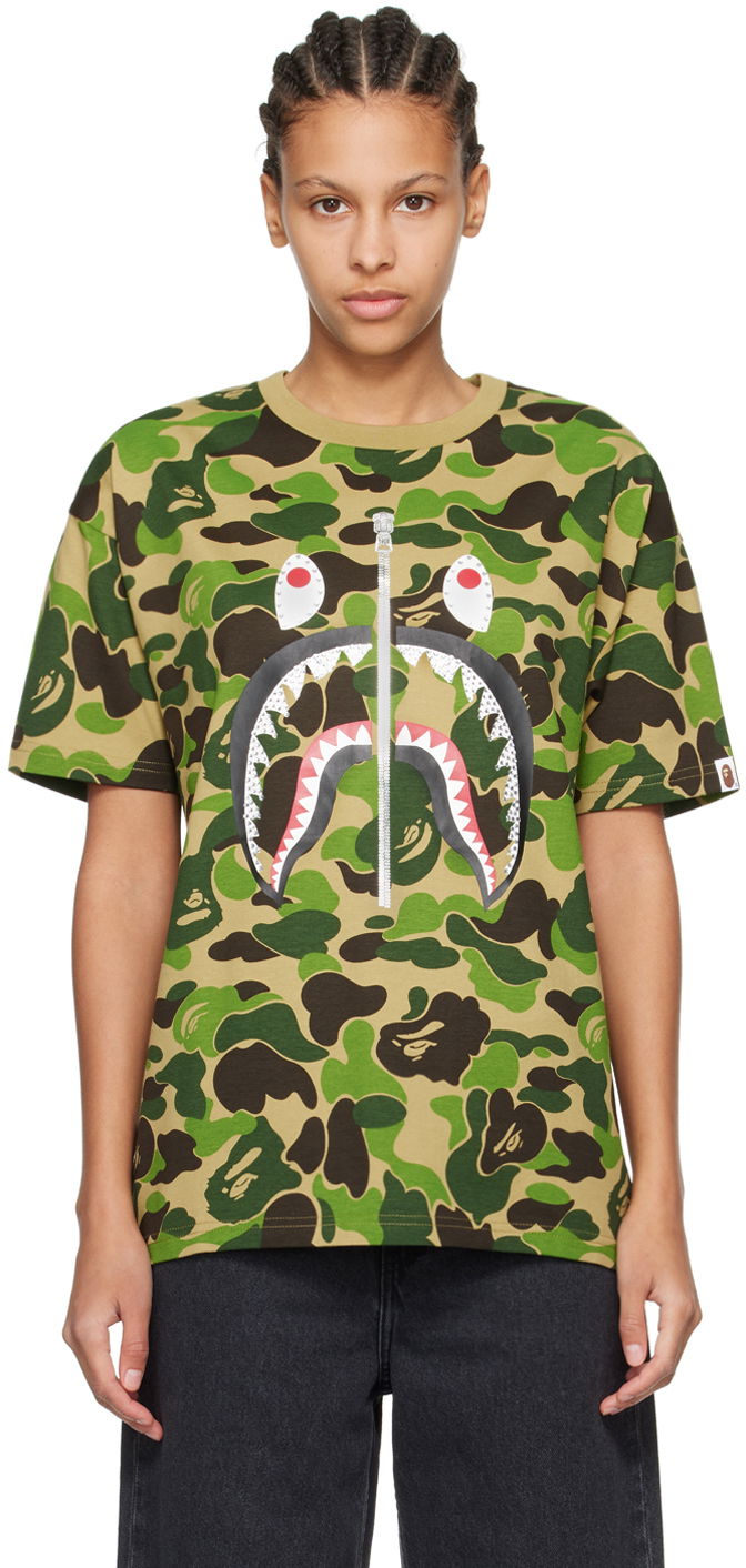 T-shirt BAPE BAPE Khaki ABC Camo Crystal Stone Shark T-Shirt Grøn | 001CSK302007L, 0