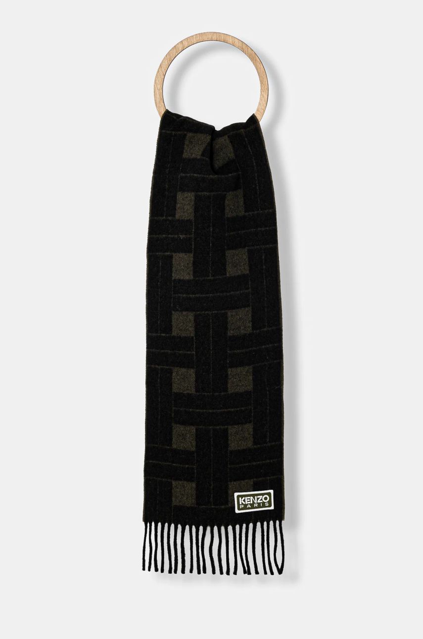 Tørklæde KENZO Reversible Wool Scarf with Geometric Pattern Sort | FE68EU014JEC.51, 0