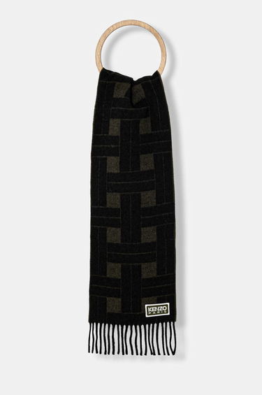 Tørklæde KENZO Reversible Wool Scarf with Geometric Pattern Sort | FE68EU014JEC.51, 0