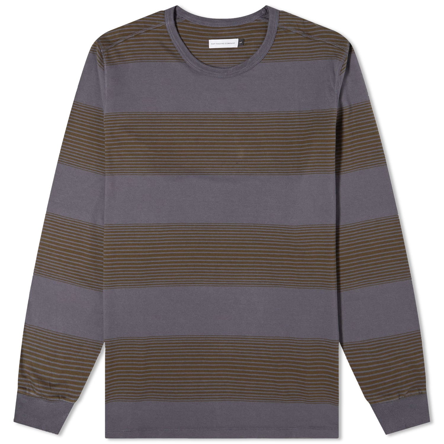 T-shirt Pop Trading Company Long Sleeve Bold Stripe T-Shirt Charcoal/Delicioso Brun | POPAW23-02-003, 0