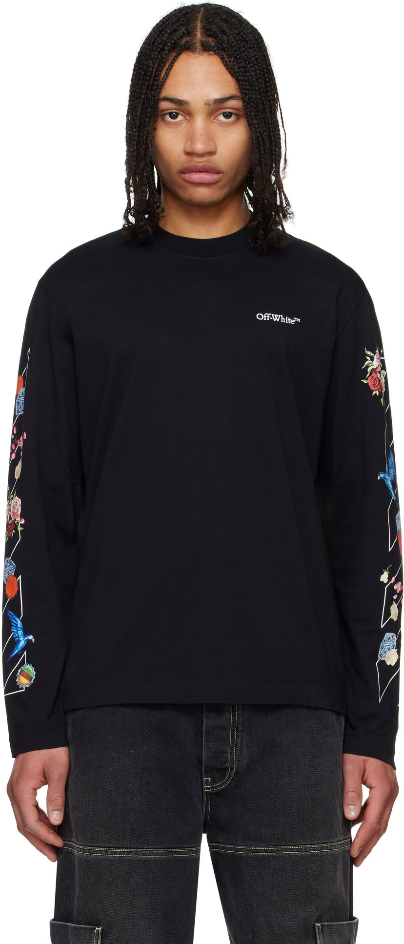 T-shirt Off-White Off-White Fresco Diag Long Sleeve T-Shirt Sort | OMAB086S25JER0011001