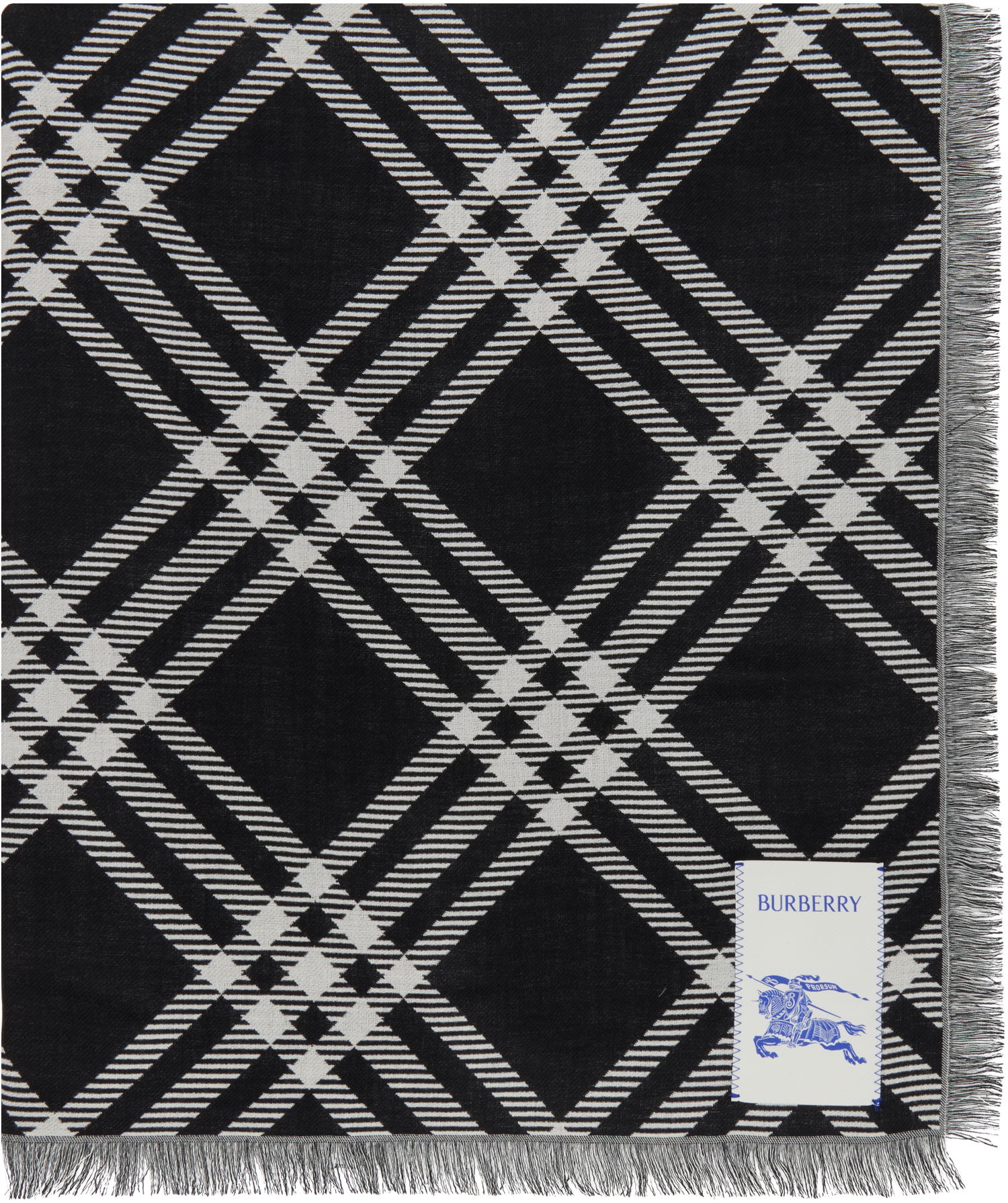 Tørklæde Burberry Burberry Wide Check Wool Silk Scarf Sort | 8110162, 0