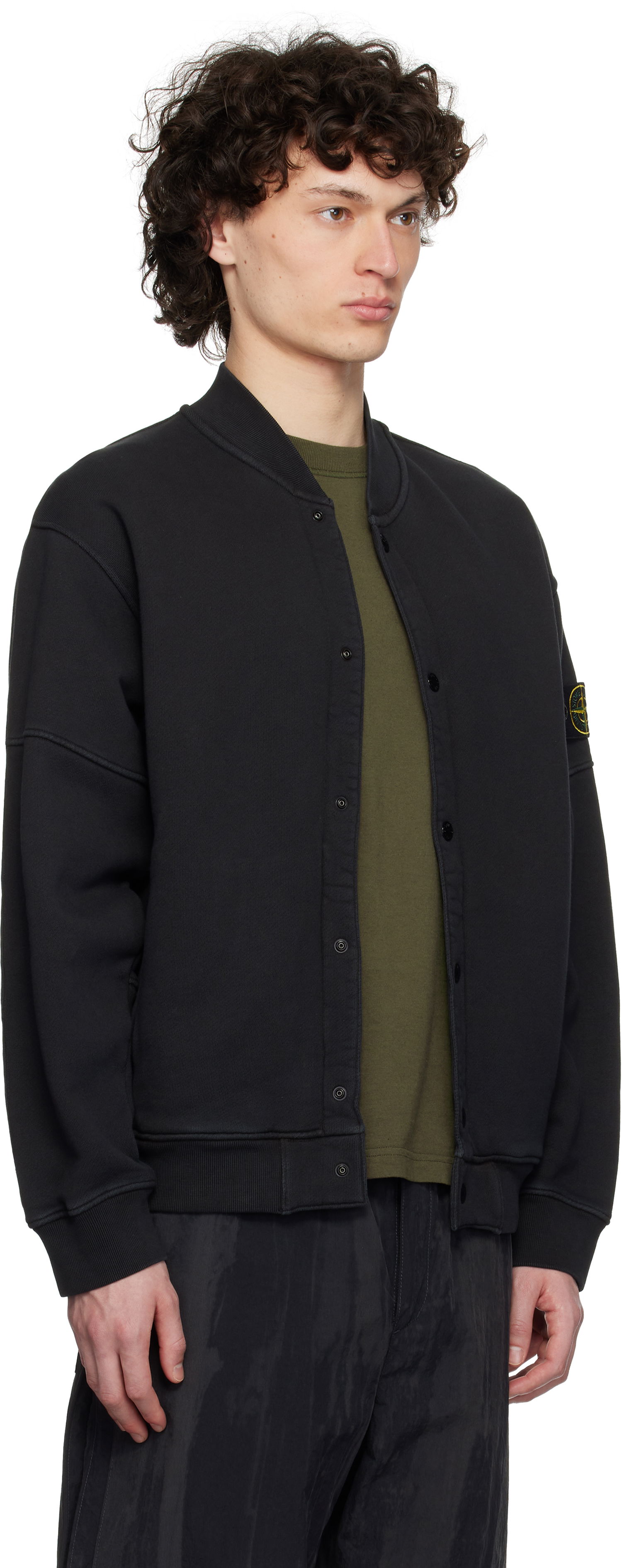 Bomberjakke Stone Island Stone Island Diagonal Fleece Old Effect Bomber Jacket Sort | K1S15 6100034 S0045, 1