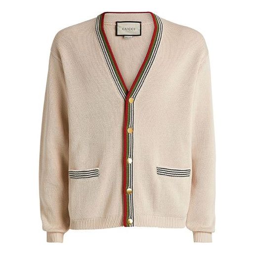 Sweater Gucci V-Neck Cotton Cardigan Beige | 626268-XKBFU-9750