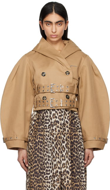 Trenchcoat GANNI Ganni Bonded Cotton Short Trench Jacket Brun | W0220, 0