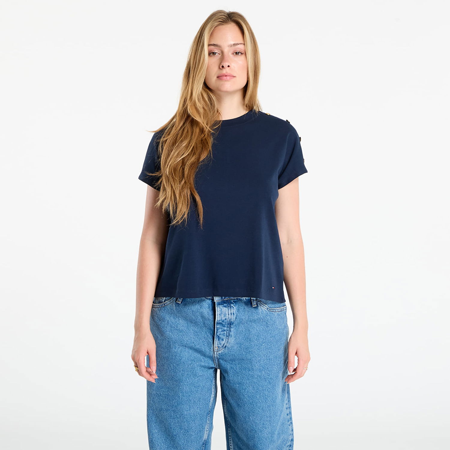 T-shirt Tommy Hilfiger Tommy Hilfiger Gold Button Short Sleeve T-Shirt Mørkeblå | WW0WW47455 C1G, 0
