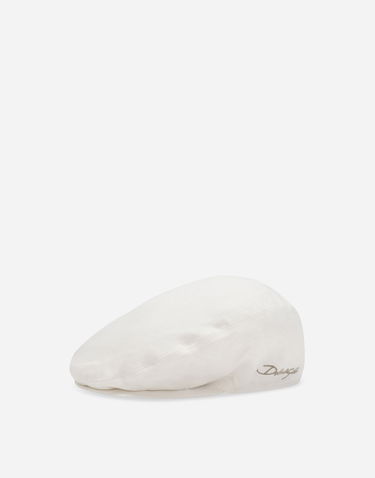 Baret Dolce & Gabbana Linen Twill Flat Cap With Logo Embroidery Hvid | GH587ZFU4L0W0001, 0