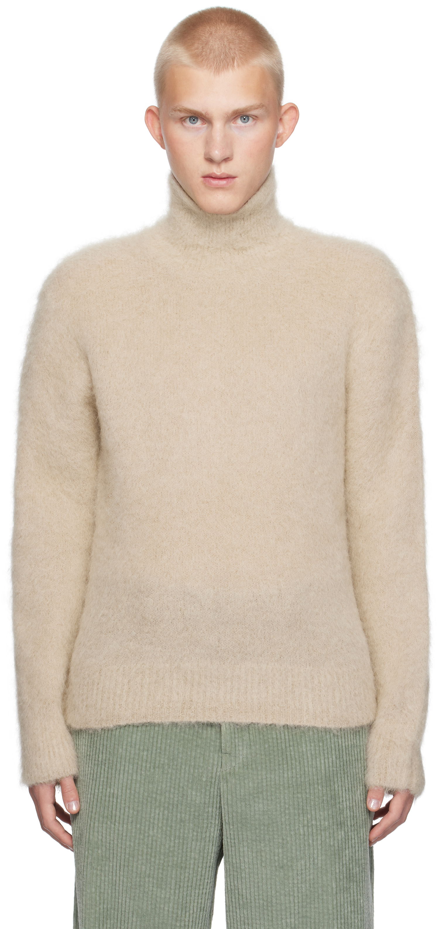 Sweater AMI Alpaca Mohair Brushed Turtleneck Beige | HKS447.KN0056, 0