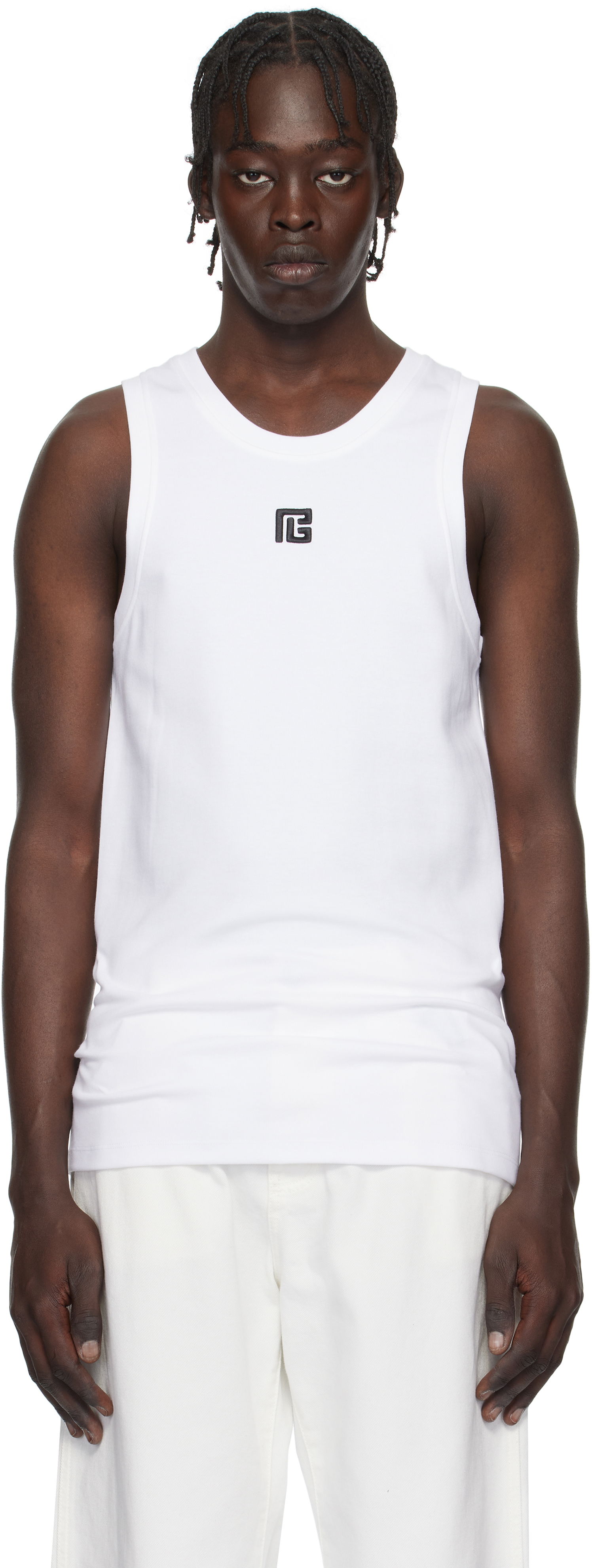 Tanktop Balmain Embroidered Logo Tank Top Hvid | EH1EB003BC87, 0