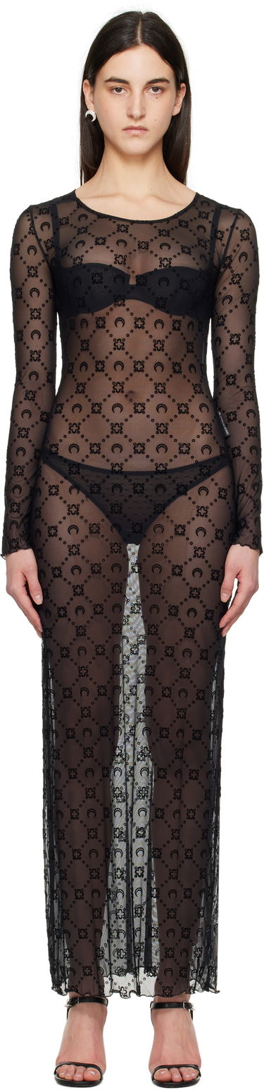 Kjole Marine Serre Marine Serre Moonogram Mesh Flock Maxi Dress Sort | WDR297B CJER0005, 0