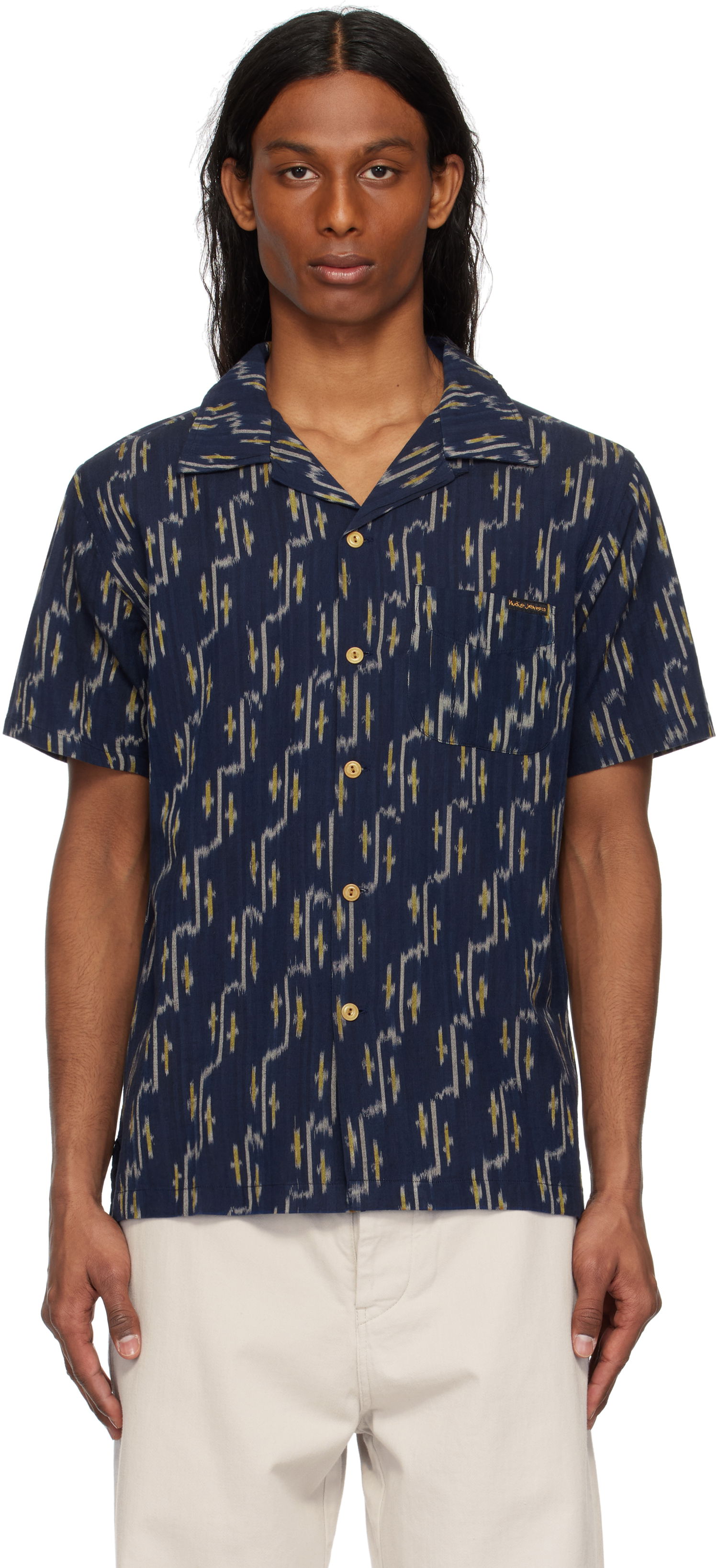 Skjorte Nudie Jeans Nudie Jeans Arvid Ikat Shirt Mørkeblå | 140879, 0