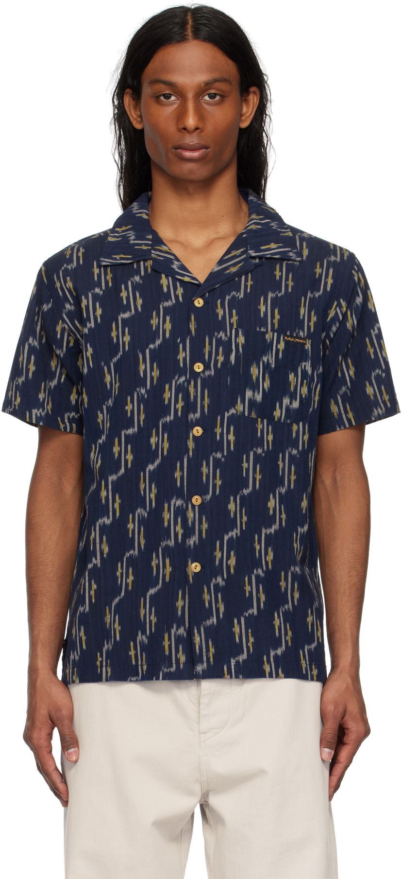 Skjorte Nudie Jeans Nudie Jeans Arvid Ikat Shirt Mørkeblå | 140879