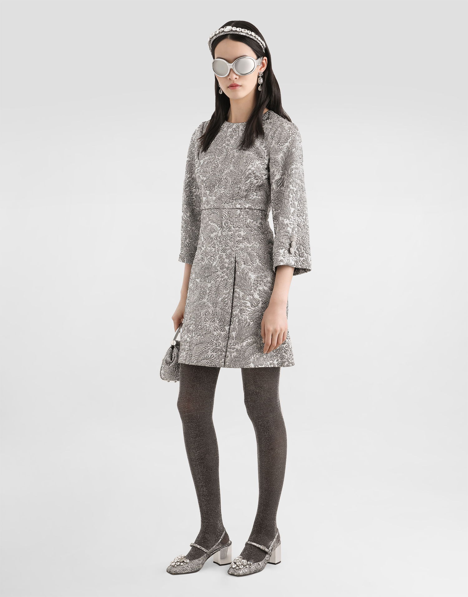 Kjole Dolce & Gabbana Dolce & Gabbana Floral Lamé Jacquard Dress 40 Metalisk | F6TZIZFJZALS0998, 1