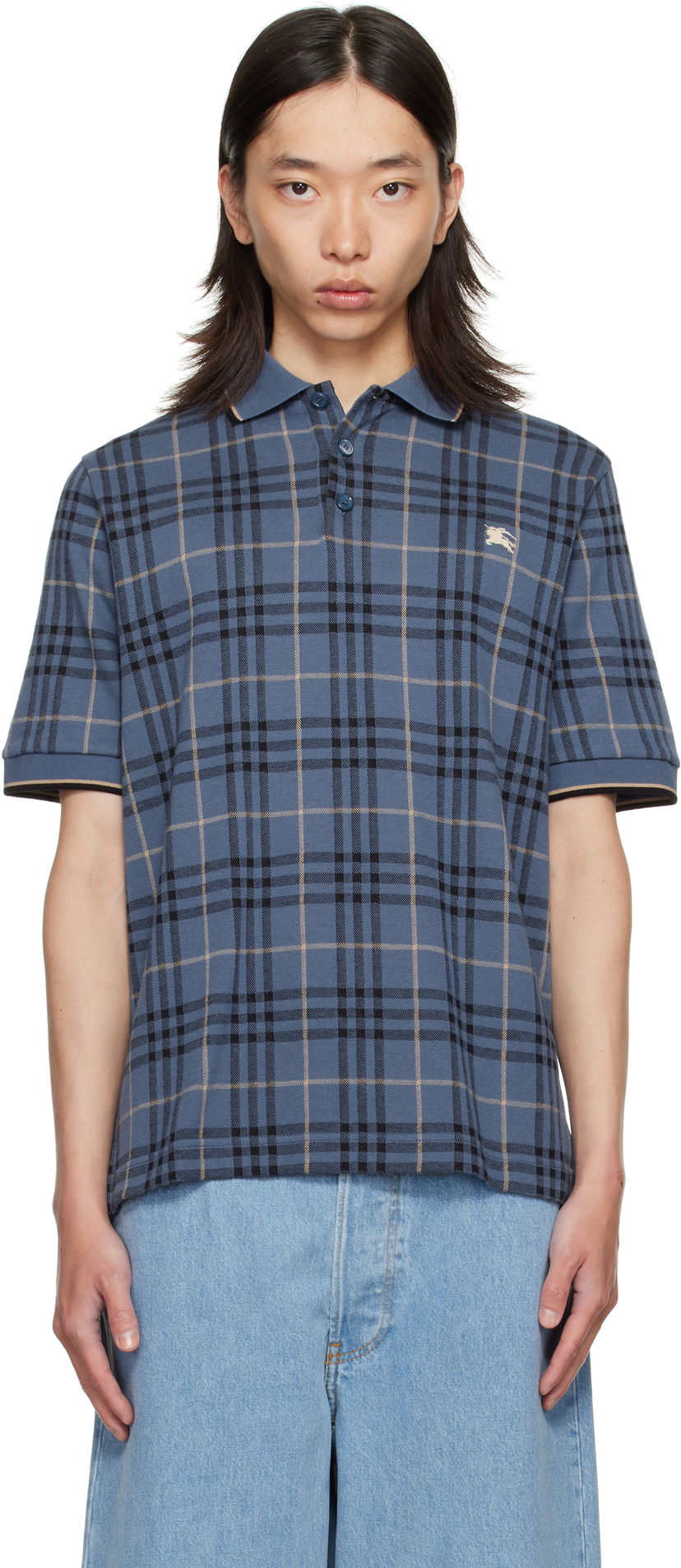 Polo skjorte Burberry Burberry Check Cotton Polo Blå | 8110104