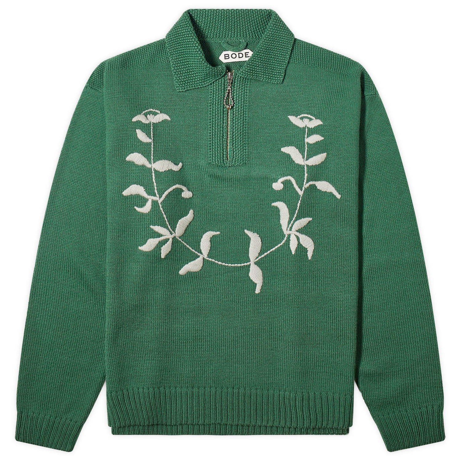 Skjorte Bode Floret Embroidered Knit Grøn | MRS24KT032-GRN, 0
