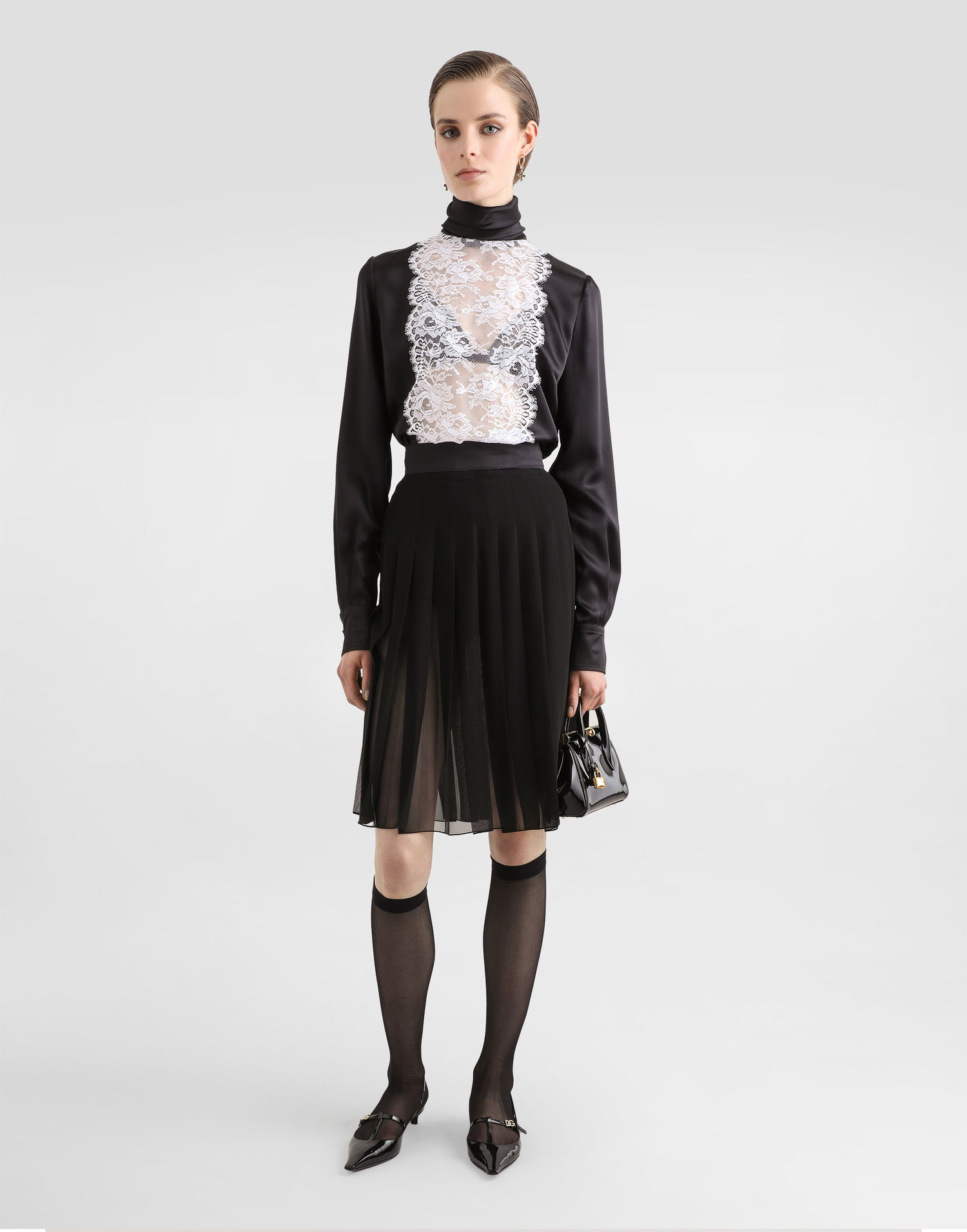 Nederdel Dolce & Gabbana Dolce & Gabbana Pleated Chiffon Midi Circle Skirt Sort | F4CYBTFUSNWN0000, 1