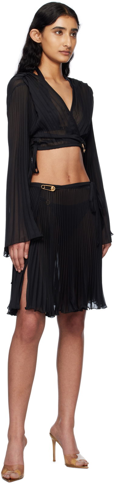 Nederdel Versace Versace Safety Pin Pleated Cover-up Mini Skirt Sort | 1019047_1A13679, 3