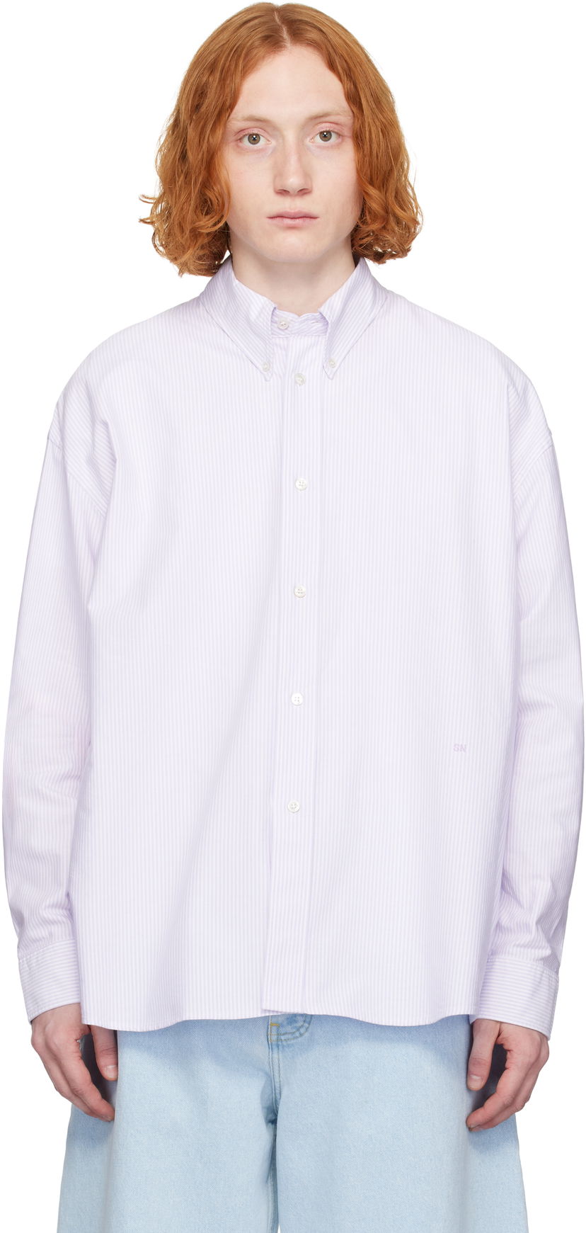 Skjorte Studio Nicholson Studio Nicholson Ruskin Striped Shirt Lilla | RUSKIN SNM - 1152