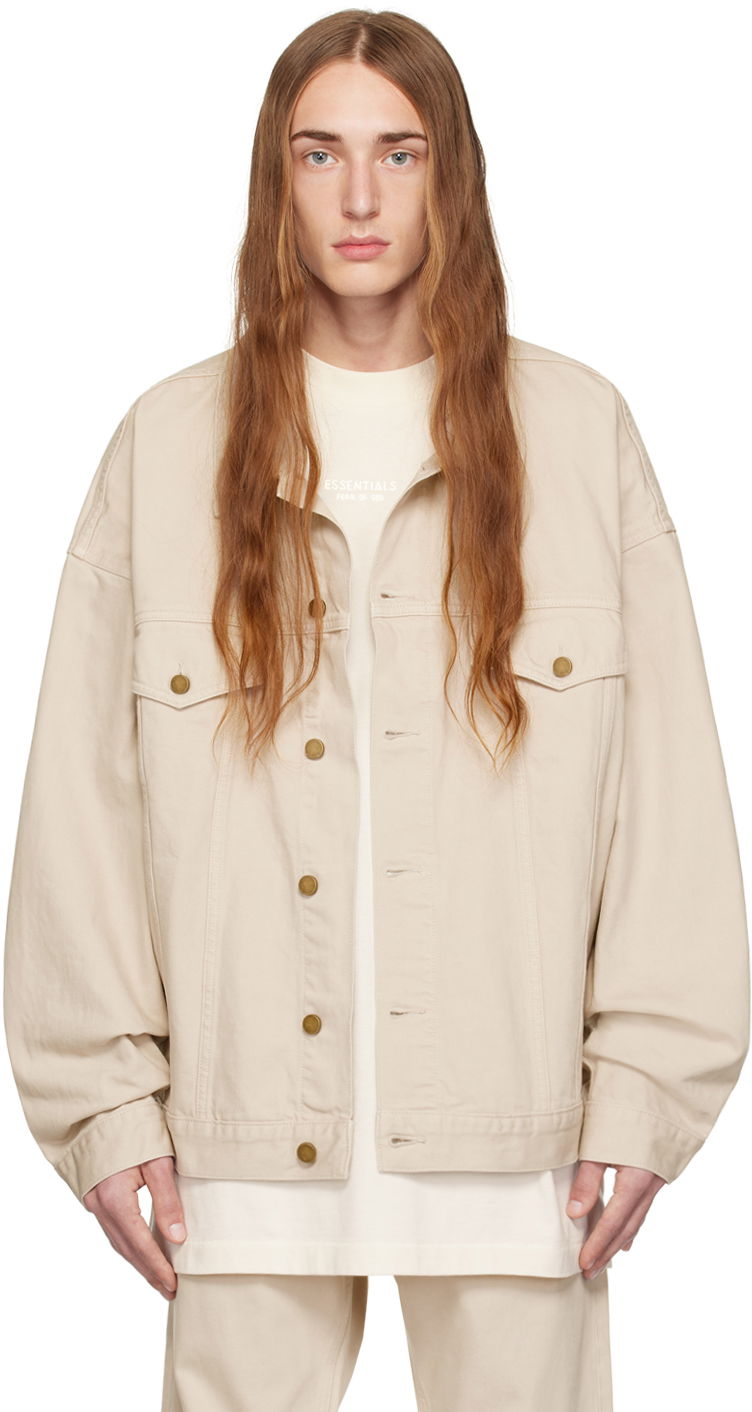 Jakke Fear of God ESSENTIALS Patch Denim Jacket Beige | 202BT234272F
