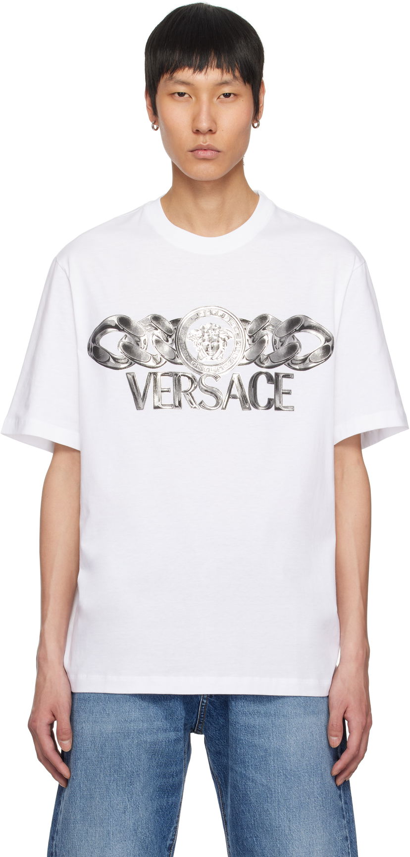 T-shirt Versace Versace Medusa On Chain T-Shirt Hvid | 1013302_1A13405
