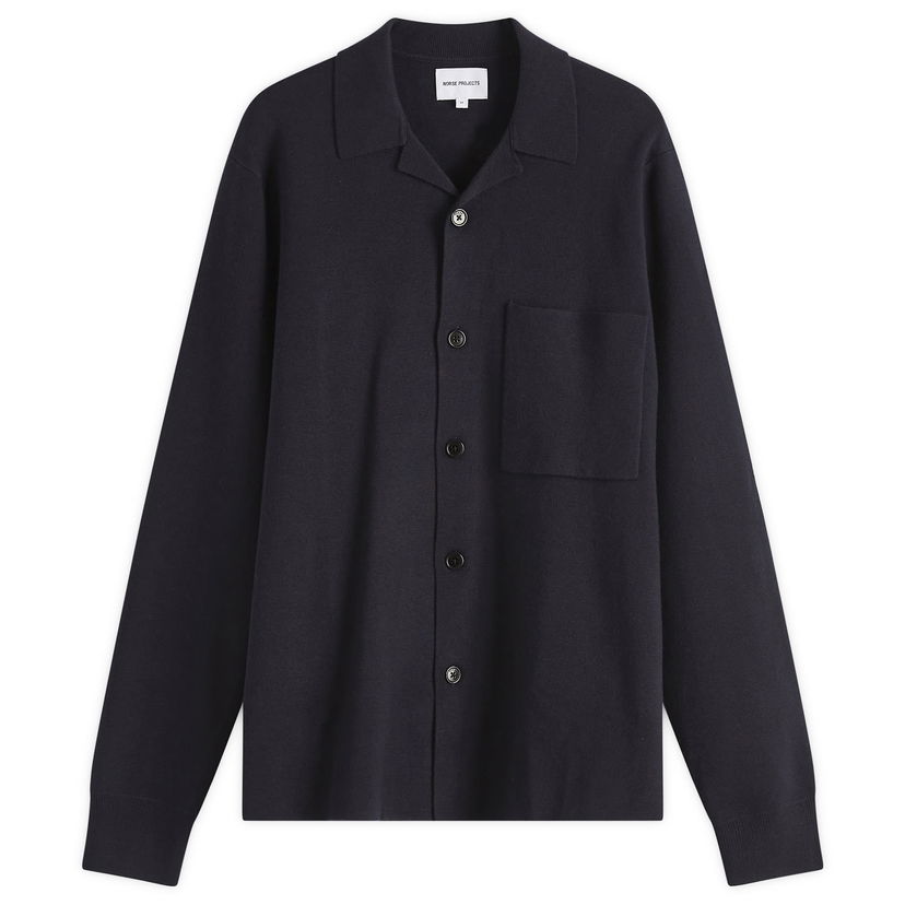 Skjorte NORSE PROJECTS Norse Projects Nicolai Merino Cotton Cardigan, Size Large Mørkeblå | N45-0619-7004