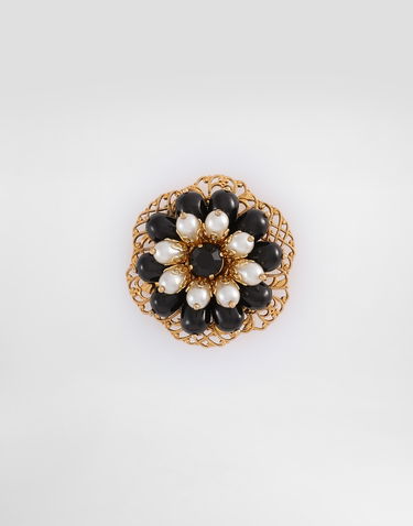 Stift Dolce & Gabbana Dolce & Gabbana Gold Tone Floral Brooch with Black and White Beads Sort | WPR1I2W1111ZOO00, 0