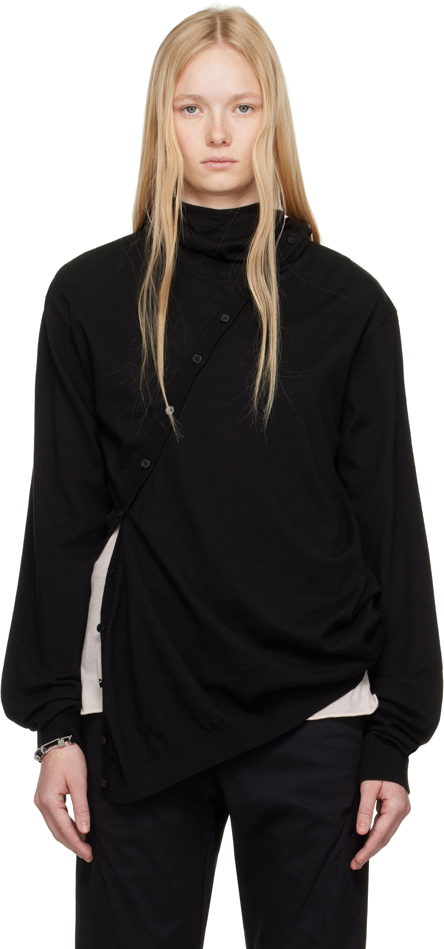 Sweater Post Archive Faction (PAF) 8.0 Center Knit Asymmetrical Hoodie by Post Archive Faction (PAF) Sort | 8.0 KHC-B, 0