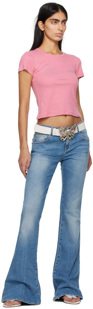 T-shirt Blumarine Crystal-Cut Cropped T-Shirt Lyserød | P422T054A, 3