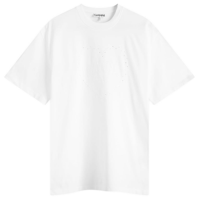 T-shirt GANNI GANNI Heart Drop Shoulder T-Shirt, Size Large Hvid | T4033-151