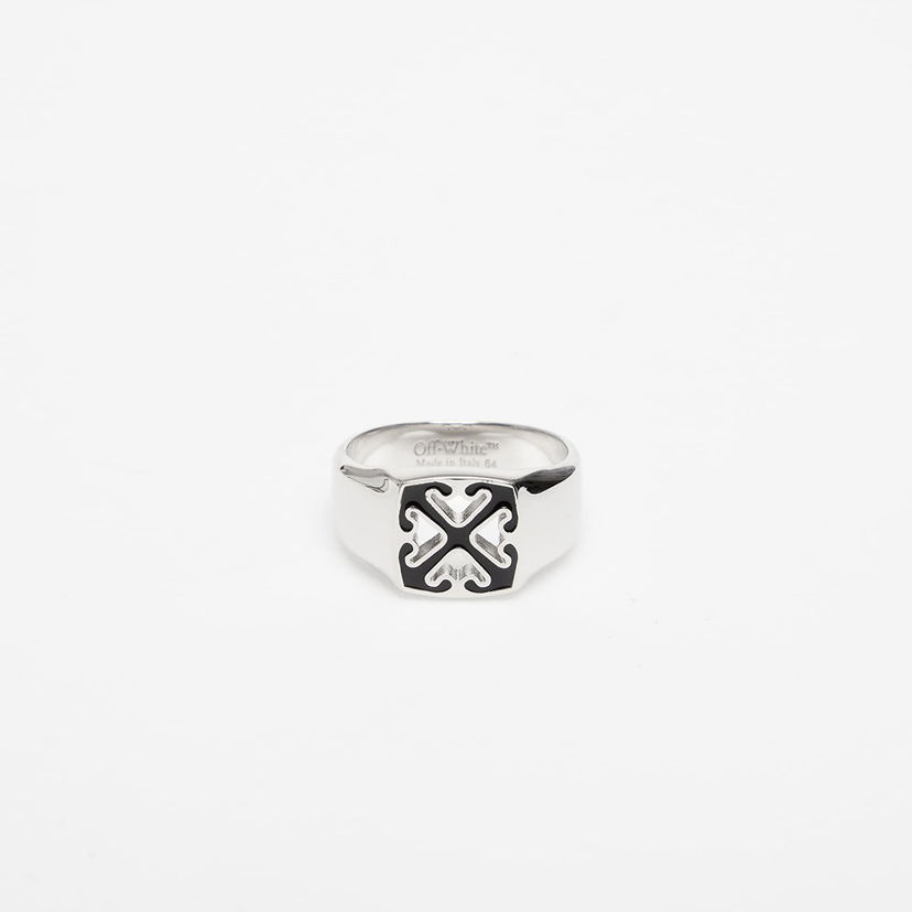 Ring Off-White Enamel Arrow Ring Silver/ Black Metalisk | OMOC078C99MET0017210